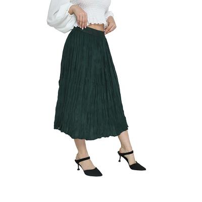 China Latest Design 2020 New Comfortable Long Waist Summer Woman Ladies Breathable Mid Ripple Skirt for sale