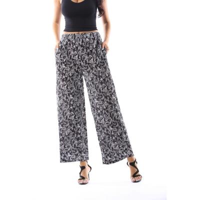 China Fashion Lady Pleated Trouser Elastic Print Mid Waist Casual QUICK DRY Spring Women's Wide Leg Wide Leg Pants for sale