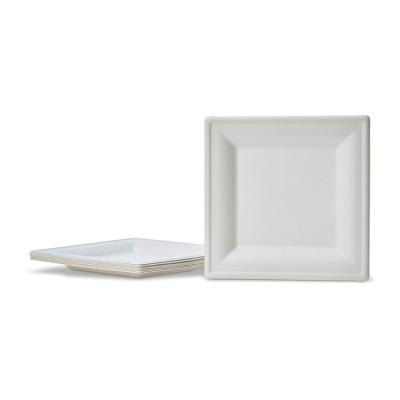 China Eco - Friendly Disposable Biodegradable Square Cake Tray Compostable Square Bagasse Dish for sale