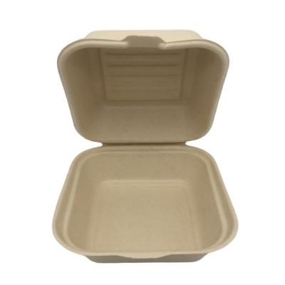 China Eco - Friendly Unbleached Disposable Sugarcane Bagasse Clamshell Takeaway Food Containers For Burger for sale