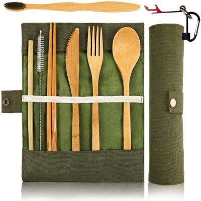 China Eco-Friendly Portable Bamboo Fork Spoon Knife Utensils Reusable Travel Cutlery Sets In Pocket for sale