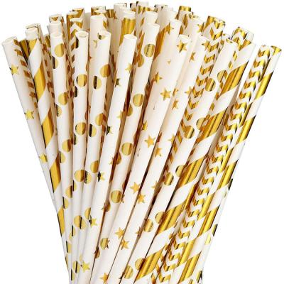 China Amazon Hot Sale Eco-friendly Gold Color Printing Eco-Friendly Not Plastic Paper Straws For Tea Coffee for sale