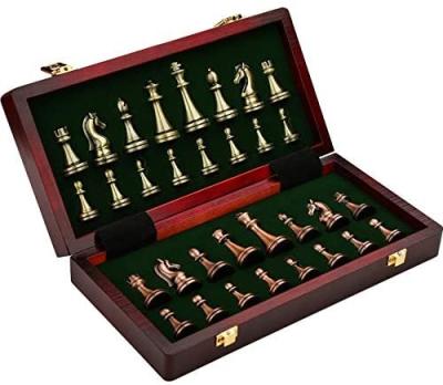 China Easy to Fold and Carry International Chess Set with Folding Wooden Chess Board and Pieces Metal Classic Handmade Standard Chess Set for Adult Children for sale