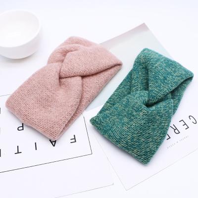 China Cotton Women Headband For Autumn Winter Wool Knitted Hair Band Turban Vintage Hair Accessories Head Wrap Crochet Headbands Cross for sale