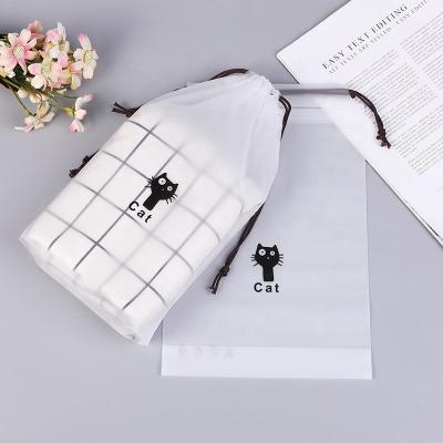 China Viable Zipper Bag Drawstring Bag Snaps Underwear Cloth Bag Frosted Plastic Waterproof Buggy Organizer Bear Rope Handle Set for sale