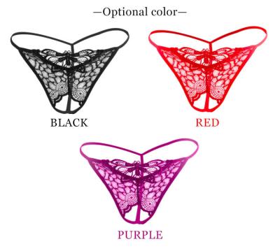 China Women Breathable Thongs And G Strings Lace Up Mesh Yarn Butterfly Lace Ladies Sexy Underwear Transparent Panties for sale