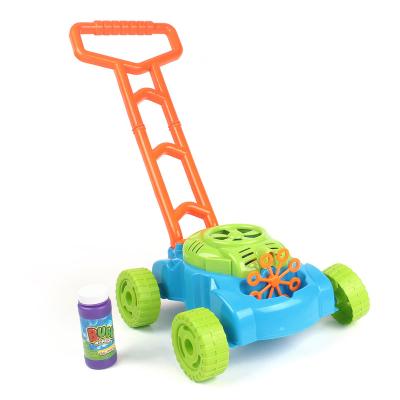 China Eco-friendly Wholesale handle trolley making soap bubble mower bubble blower for garden toy for sale