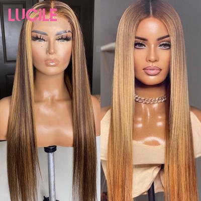 China Brazilian Straight Hair Highlight Wigs 13x4 4x4 Lace Wig T Part Body Wave Lace Up Straight Wig 150% Ombre Piano Color Hair P4/27# Long for sale