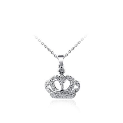 China Classic Fashion Jewelry Necklace Alloy Crown Pendant Filled Small Rhinestone Stone Cross Pendant Necklace for sale