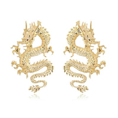 China CLASSIC unique punk gold Dragon Earrings Women Metal Personalized silvery exaggerated large Dragon Earrings for sale