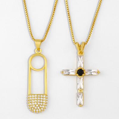 China Wholesale Fashion Clip Delicate Crystal Cross Pendant High-Grade Real Gold Plating Jewelry Necklace CLASSIC for sale