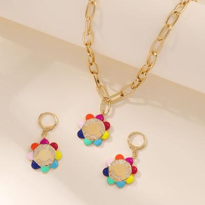 China Classic Jewelry Sets Necklace 8 Colors Fashion Flower Letters Enamel Pulse Jewelry Sets Necklace for sale