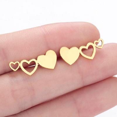 China Factory wholesale classic delicate yellow 18K gold color silver stainless steel heart shaped stud earrings for sale