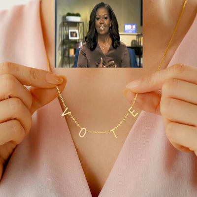 China Stainless Steel Gold CLASSIC Letter Personality Pendant Michelle Obama Vote Necklace for sale