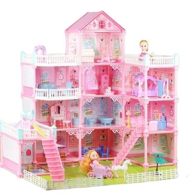 China Cartoon Toy Wooden Dollhouse With Mini Furniture Wooden Diy Villa Dollhouse Wholesale for sale