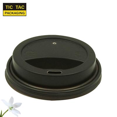 China Non Spill Custom 4oz 7oz Paper Cup Lids Black Plastic Coffee Packaging Lid for sale