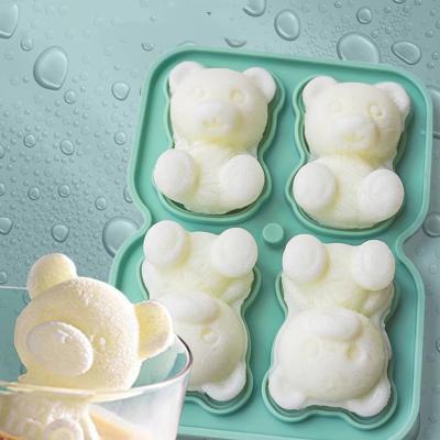 China Sustainable Creative Cute Bear Mold 4 Ice Cube Ice Cube Food Grade For Milk Tea Juice Whiskey for sale