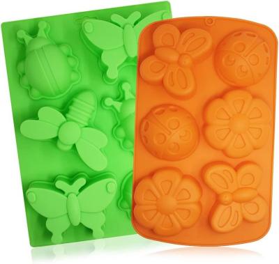 China Disposable 6-Cavity 3D Dragonfly Butterfly Ladybug Form Handmade DIY Soap Silicone Molds for sale