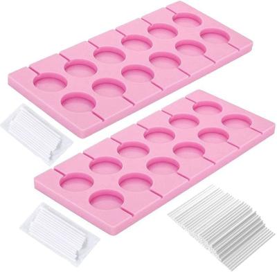 China Round 12-Capacity Disposable Hard Candy Lollypop Sucker Sticks Silicone Lollipop Molds for sale