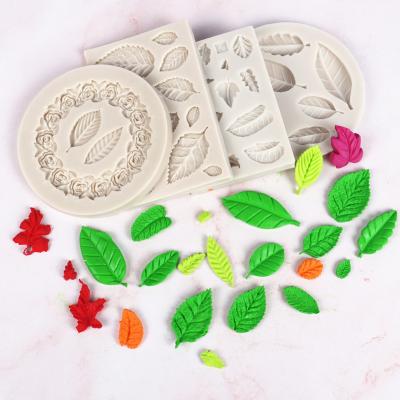 China New Tree Leaf Silicone Mold Disposable Rose Flower Silicone Decorating Fondant Mold Factory For Gift for sale