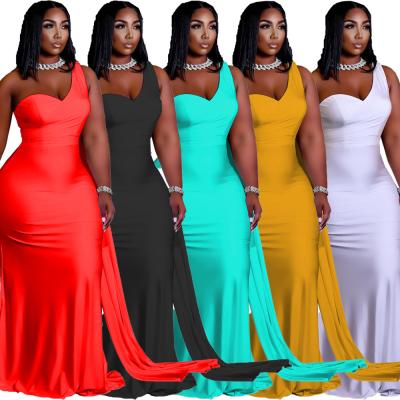 China Other 2021 new design one-shoulder casual party dress elegant one-piece solid drop women plus size maxi dresses for sale