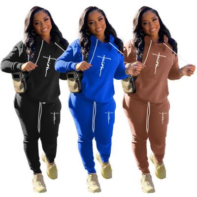 China Viable New Design Casual Drawstring Pants And Hoodie Sets 2021 Autumn Women Pullover Sporty Tracksuit Set for sale