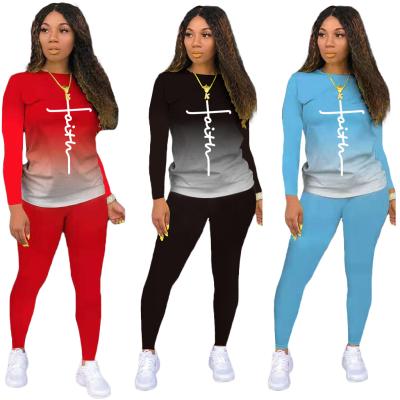 China 2021 Fashionable Casual Women's Sets QUICK DRY Autumn Women Two Piece O-neck Long Sleeve T-shirt and Pant Set for sale