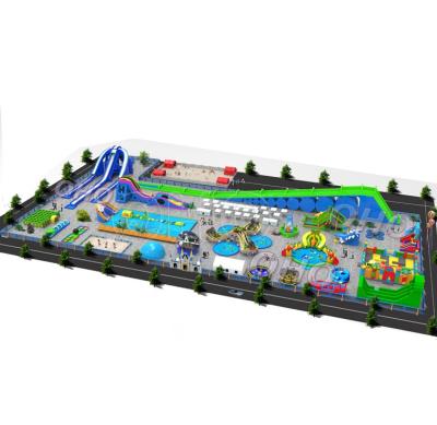 China OHO Commercial Inflatable Ground Water Park OH11-01-1 0.9mm +0.55mm PVC Tarpaulin en venta