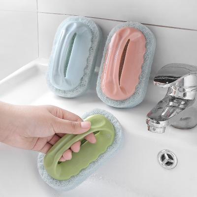 China Viable Magic Sponge Cleaning Brush Decontamination Kitchen Wash Pot Bathroom Tile Brush With Handle for sale