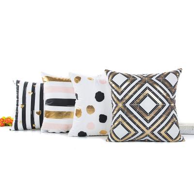 China Viable Square Stripes Dot Printing Pillow Case Cushion Gold Foil Covers Sofa Home Decor Cushions Covers Home Decoration for sale