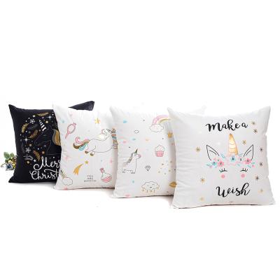 China New Cute Viable Pattern Unicorn Gold Foil Printing Pillow Case Sofa Waist Throw Cushion Cover Home Decor for sale