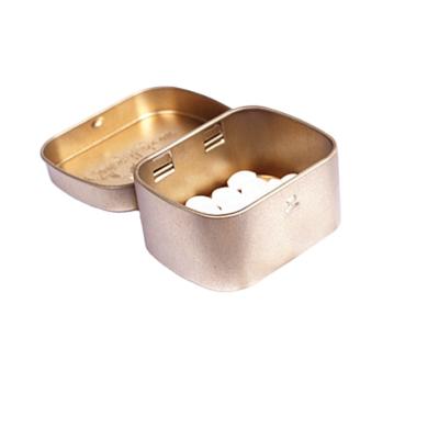 China Small Recycled Materials Candy Box Metal Tin With Embossed On The Lid Hinged Lid for sale