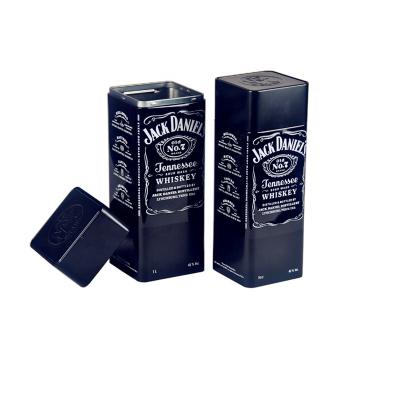 China Recyclable Empty Whiskey Metal Container Vintage Bottle Package Metal Boxes Fit Shape Deep Wine Tin Box for sale