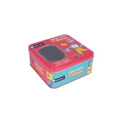 China Recycled Materials Customized Square Puzzle Playbook Package Tin Box With Clear Window for sale