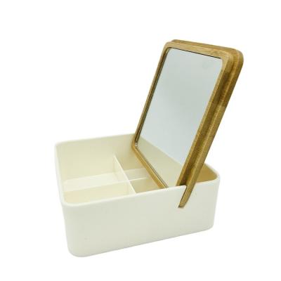 China Home Cosmetic Covered Box Modern Desktop Mirror Makeup Storage Bamboo With A Mirror Box Jewelry Box Creative Makeup Mirror for sale