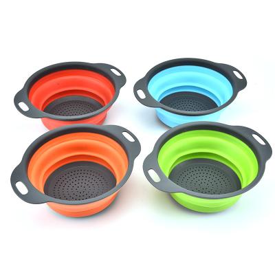 China Silicone Colander Fruit Vegetable Basket Strainer Viable Washing Basin With Handle Kitchen for sale