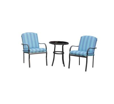 China Modern Patio Sets 3pc Bistro Sets Smoke Tempered Glass Table Cushion Chair With Comfortable Soft Cushion for sale