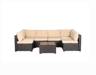 China Hot Sale PE Rattan Furniture Outdoor Garden PE Wicker Furniture 7 Piece Patio Chat Sofa Wicker Furniture for sale