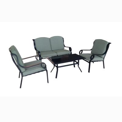 China Wholesale Eco-friendly\UV Resistant\Water Proof\Outdoor Garden Furniture 4pc Patio Sofa Set Weather Resistant Factory 4 Piece Chat Set Tempered Glass Coffee Table for sale