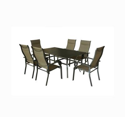 China Wholesale Modern Factory Garden Furniture Resonant 7 Piece Patio Set Clamp Chair Metal Slat Table for sale