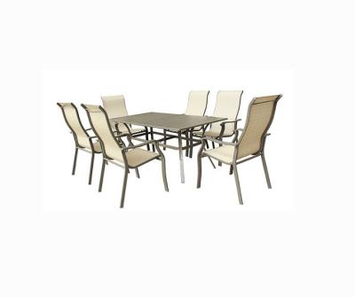 China Factory price modern outdoor modern furniture 7 piece patio dining sets sling chair metal slat table for sale for sale