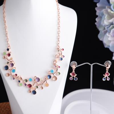 China Indian jewelry set SophiaXuan women's classic rose set costumjewelry accessories colorful necklace statement flower women enamel jewelry set for sale