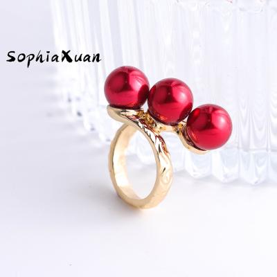 China SophiaXuan kc Hawaiian Colorful Gold Plated Pearl Red Green Crystal Polynesian Samoan Jewelry Wholesale Hawaiian Rings for sale