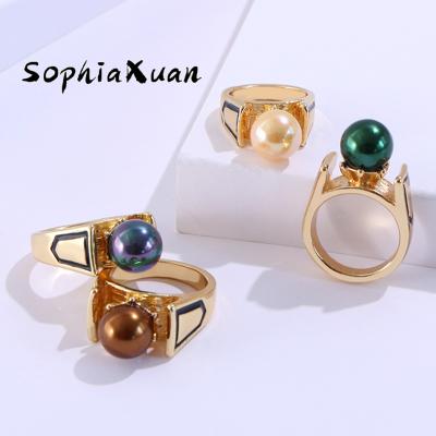 China New SophiaXuan Vintage Fashion Color Pearl Cross Ring Hawaiian Samoan Rings Hawaiian Wholesale for sale