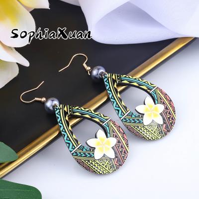 China Wholesale Hawaiian SophiaXuan Boho Water Drop Flower Jewelry Hawaiian Chic Medium Semi Hollow Samoan Acrylic Earrings New Earrings for sale