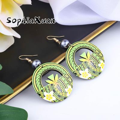 China New Samoan by SophiaXuan boho jewelry Hawaiian chic earrings pearl round yellow grass Hawaiian earrings wholesale for sale