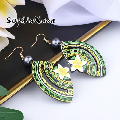 China New Hawaiian samoan Hawaiian boho green boho bow chic jewelry pearl earrings wholesale for sale