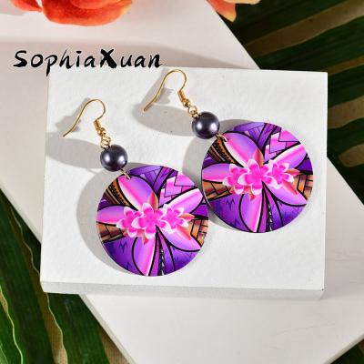 China Dropship Hawaiian Green Round Acetate Vintage Flower Bead Jewelry Wholesale SophiaXuan Acrylic Polynesian Earings for sale