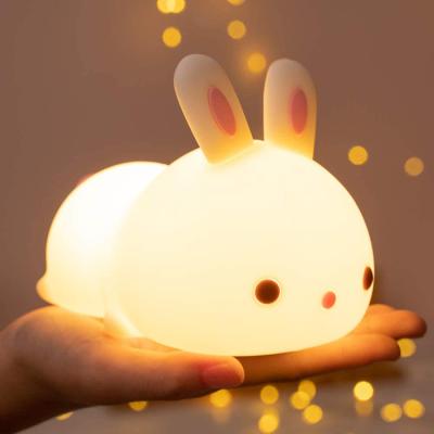 China Rechargeable Rabbit Led Night Light Key Remote Control RGB Sensor Dimming Silicone Usb Rechargeable Bunny Lamp For Kids Children Gift for sale