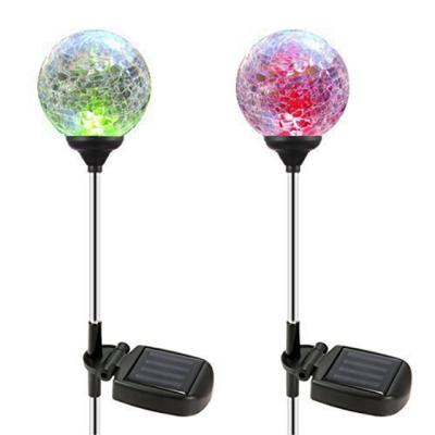 China Waterproof Outdoor Garden Landscape Garden LED 7 Colors Solar Powered Changing Crackle Glass Ball Stake Light for sale